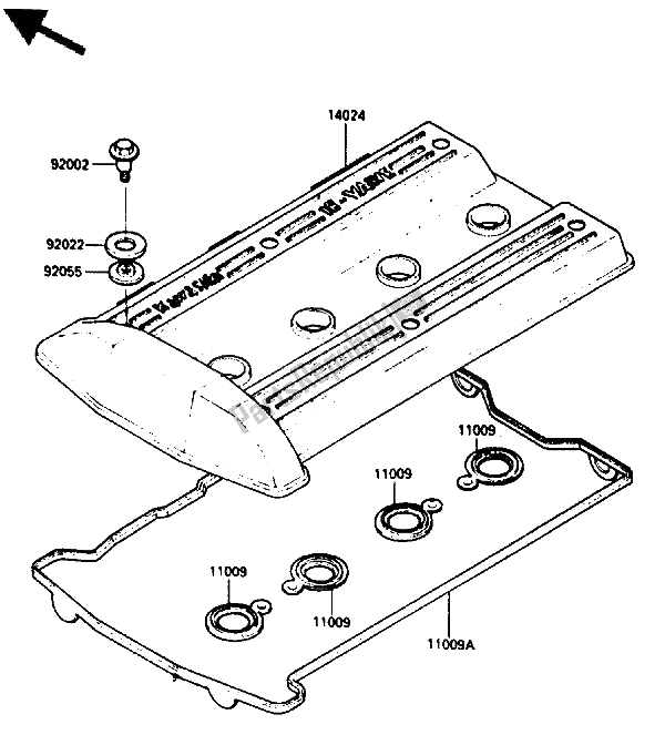 Tutte le parti per il Coperchio Testata (zx900ae000001 031543 ? 032690) (zx900ag000001 004600 ? 005151) del Kawasaki GPZ 900R 1985