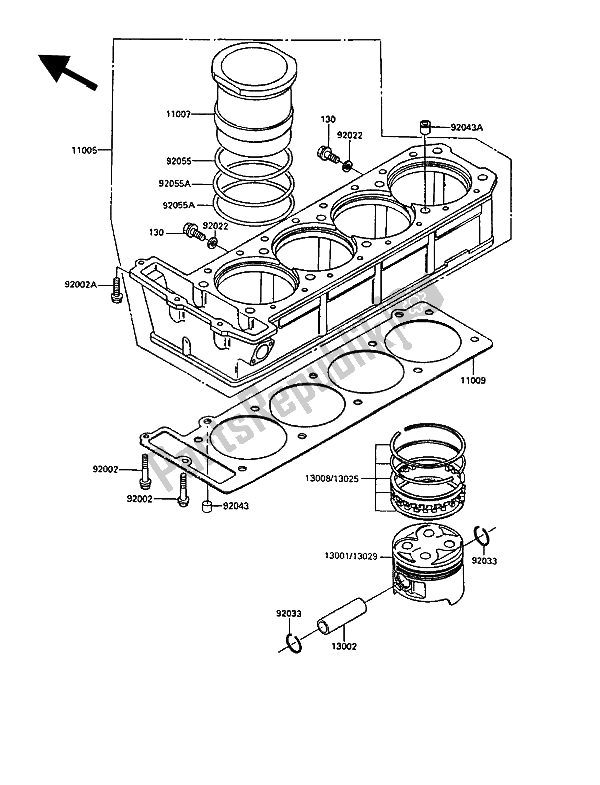 All parts for the Cylinder & Piston of the Kawasaki GPZ 900R 1990