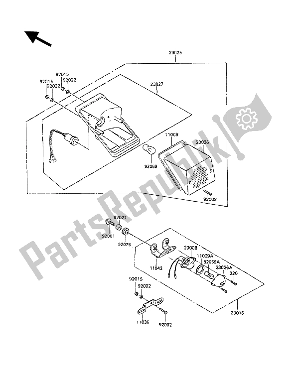 Tutte le parti per il Lampada Di Coda del Kawasaki KLR 250 1990