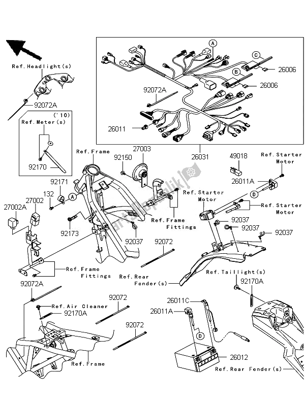 Tutte le parti per il Equipaggiamento Elettrico Del Telaio del Kawasaki D Tracker 125 2010