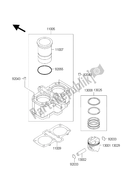 Tutte le parti per il Cilindro E Pistone del Kawasaki KLE 500 2003