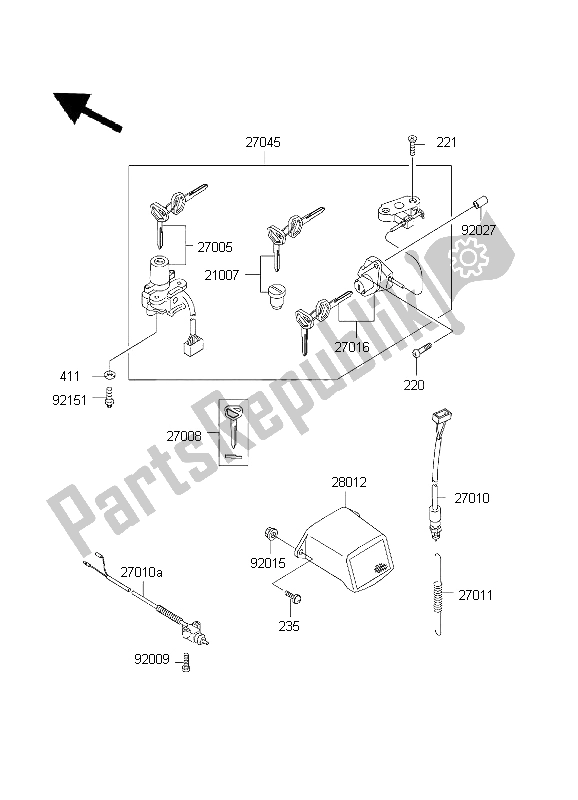 All parts for the Ignition Switch of the Kawasaki Ninja ZX 7R 750 2001