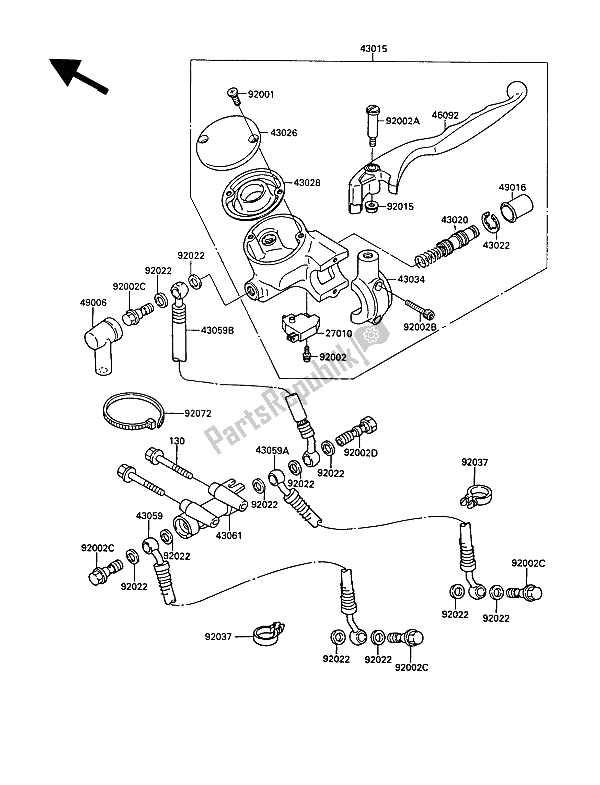 All parts for the Front Master Cylinder of the Kawasaki KR 1 2 250 1989