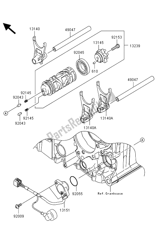 All parts for the Gear Change Drum & Shift Fork(s) of the Kawasaki ZZR 1400 ABS 2013