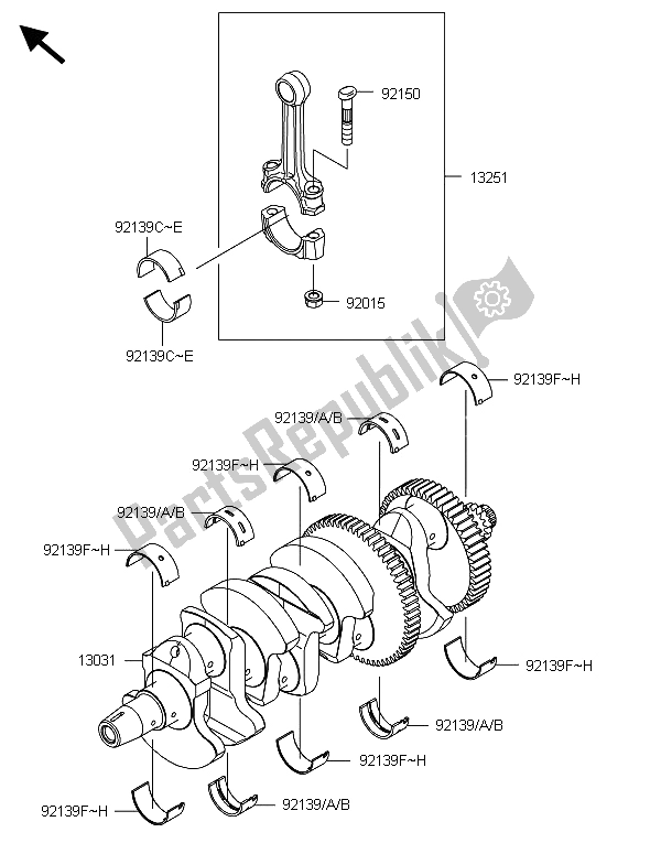 All parts for the Crankshaft of the Kawasaki Z 1000 2013