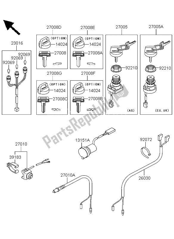 All parts for the Ignition Switch of the Kawasaki KVF 360 2003