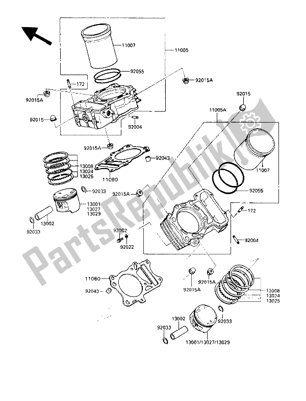 All parts for the Cylinder & Piston of the Kawasaki VN 750 Twin 1993