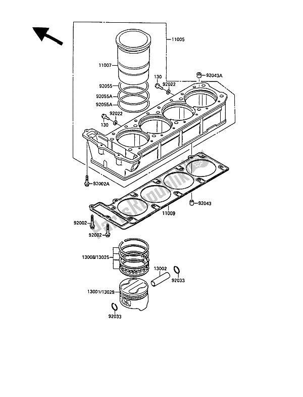 Alle onderdelen voor de Cilinder & Zuiger van de Kawasaki 1000 GTR 1990