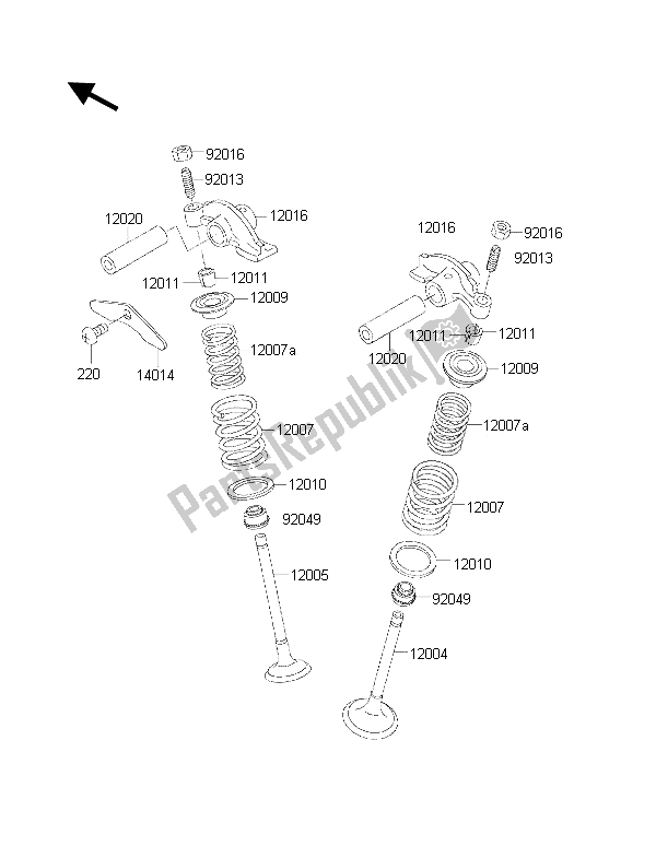 All parts for the Valve of the Kawasaki KLF 300 4X4 2001