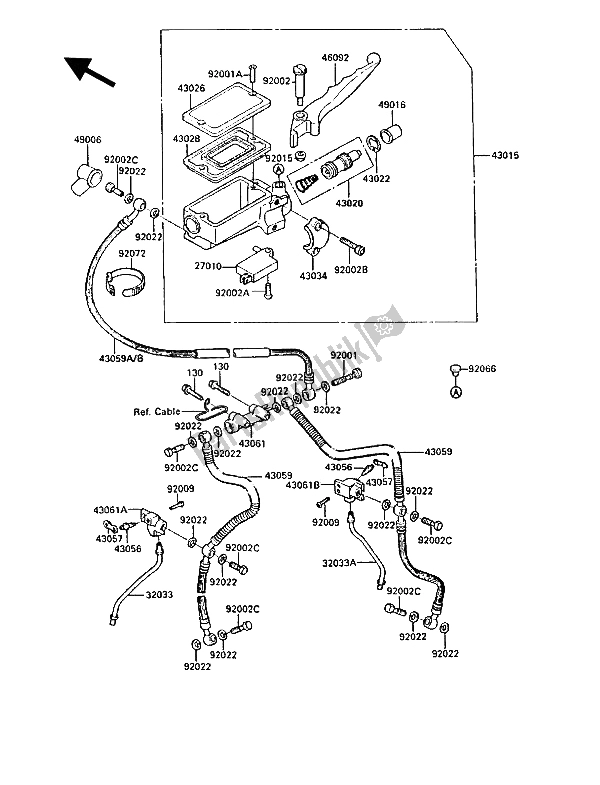 All parts for the Front Master Cylinder of the Kawasaki GPZ 900R 1988