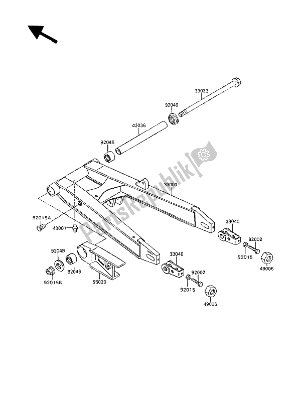 Tutte le parti per il Forcellone del Kawasaki GPX 600R 1994