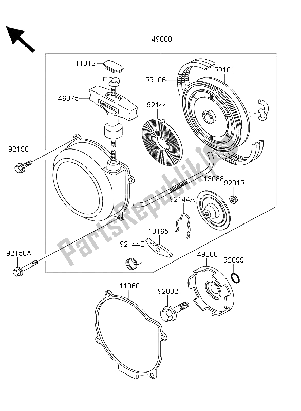 All parts for the Recoil Starter of the Kawasaki KLF 300 4X4 2003