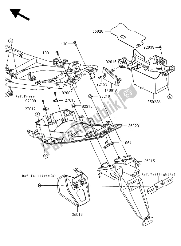 All parts for the Rear Fender of the Kawasaki ER 6F ABS 650 2007
