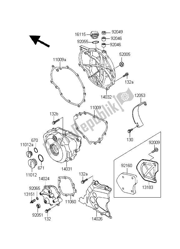 All parts for the Engine Cover of the Kawasaki KLE 500 1996