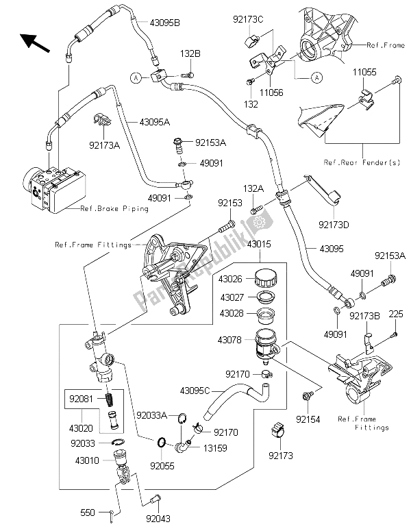 All parts for the Rear Master Cylinder of the Kawasaki Z 1000 ABS 2015