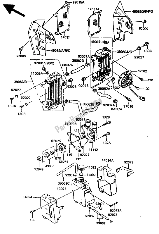 Alle onderdelen voor de Radiator van de Kawasaki KLR 600 1985