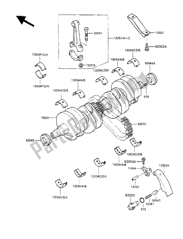 All parts for the Crankshaft of the Kawasaki GPX 600R 1990