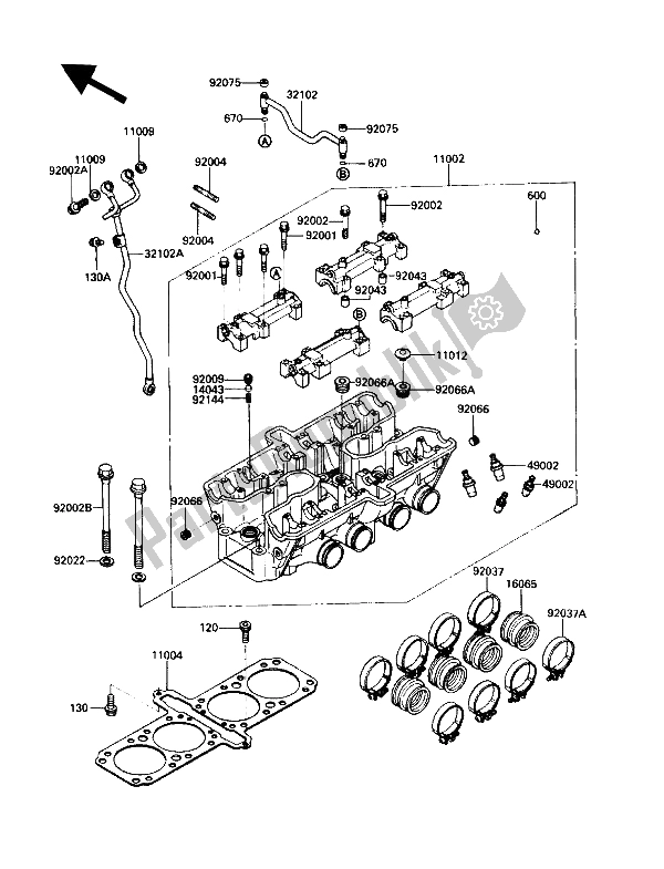 All parts for the Cylinder Head of the Kawasaki Voyager XII 1200 1989