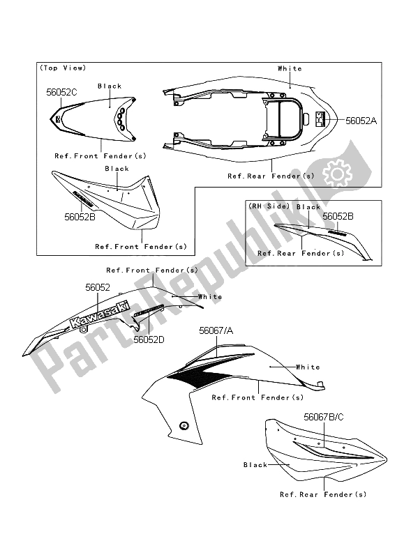 Todas las partes para Calcomanías (blanco) de Kawasaki KFX 450R 2008