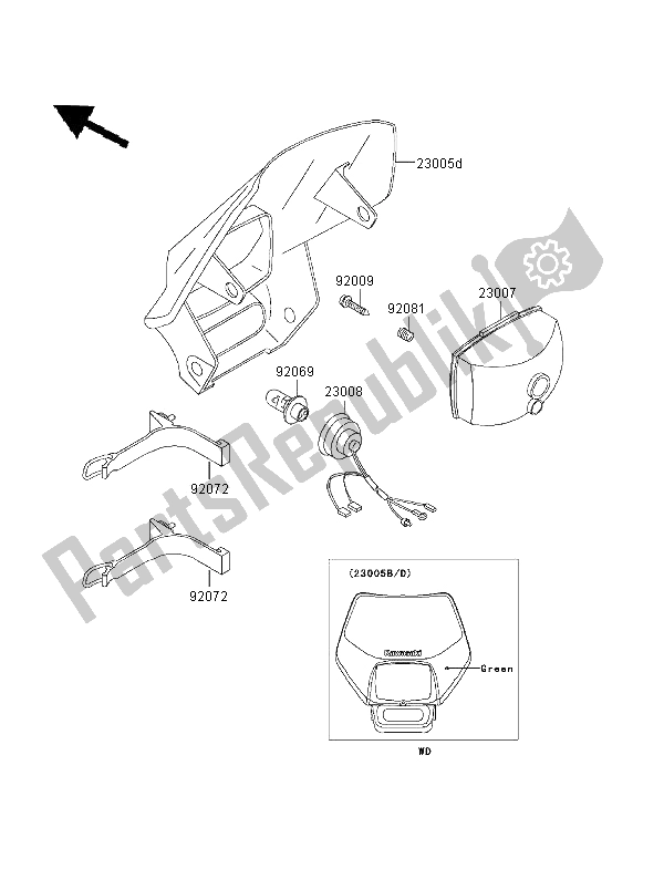 All parts for the Headlight of the Kawasaki KLX 650R 2001