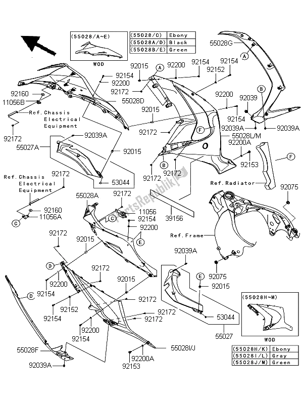 All parts for the Cowling Lowers of the Kawasaki Ninja ZX 10R ABS 1000 2012