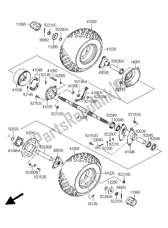 Alle onderdelen voor de Achternaaf van de Kawasaki KFX 50 2004