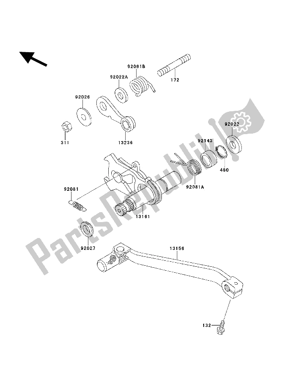 All parts for the Gear Change Mechanism of the Kawasaki KLX 650 1993
