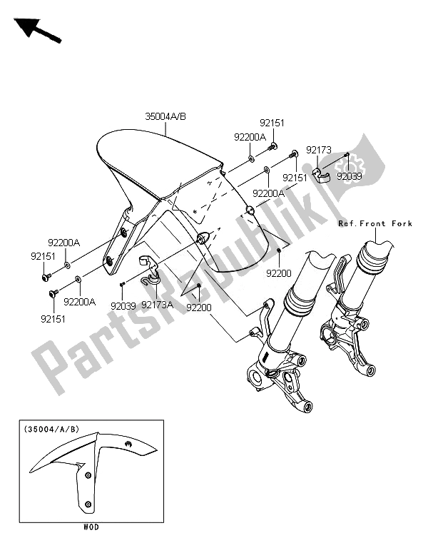 Tutte le parti per il Parafango Anteriore del Kawasaki Ninja ZX 6R ABS 600 2014