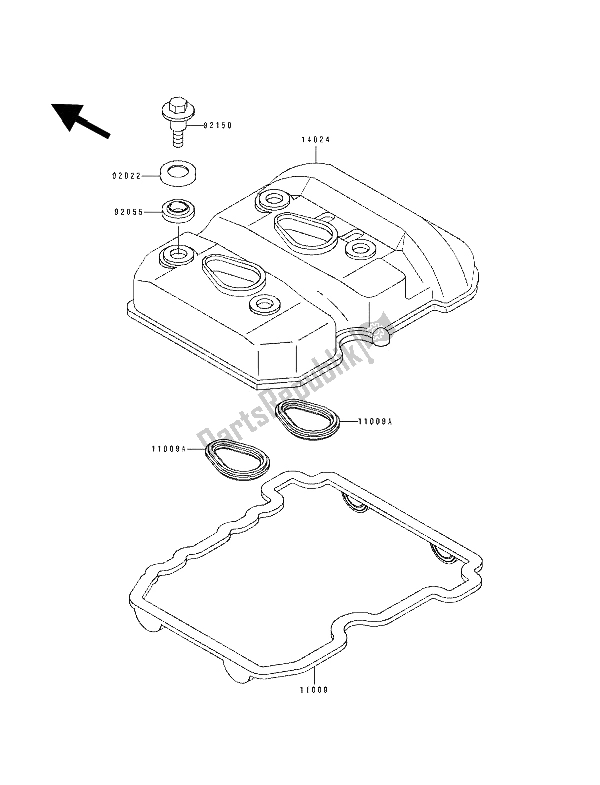 Alle onderdelen voor de Kleppendeksel van de Kawasaki EL 250E 1993