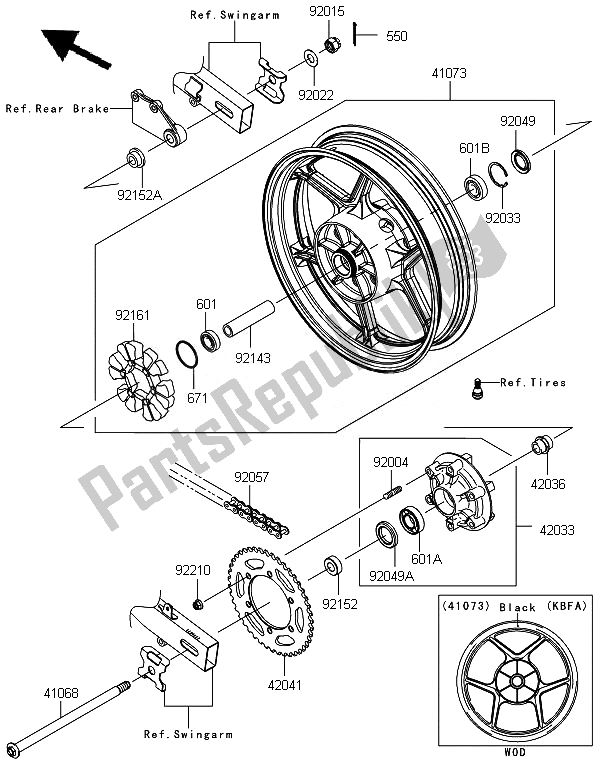 All parts for the Rear Hub of the Kawasaki Ninja 250R 2011