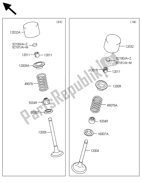 All parts for the Valve(s) of the Kawasaki KX 250F 2008