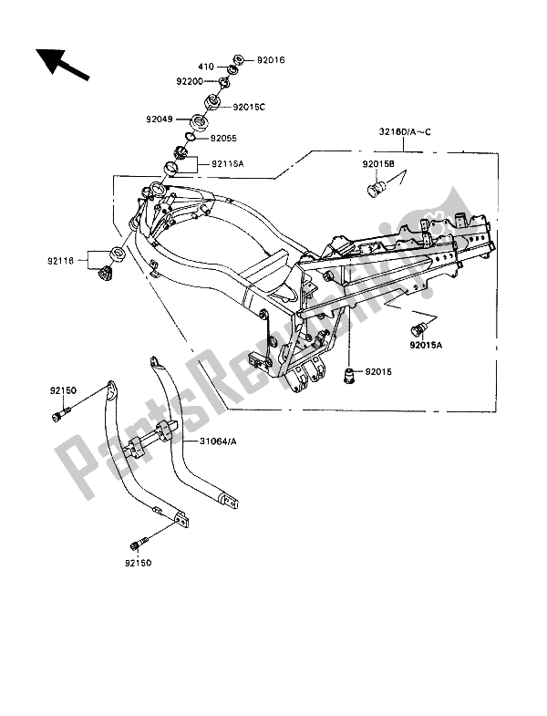 All parts for the Frame of the Kawasaki ZZ R 1100 1992