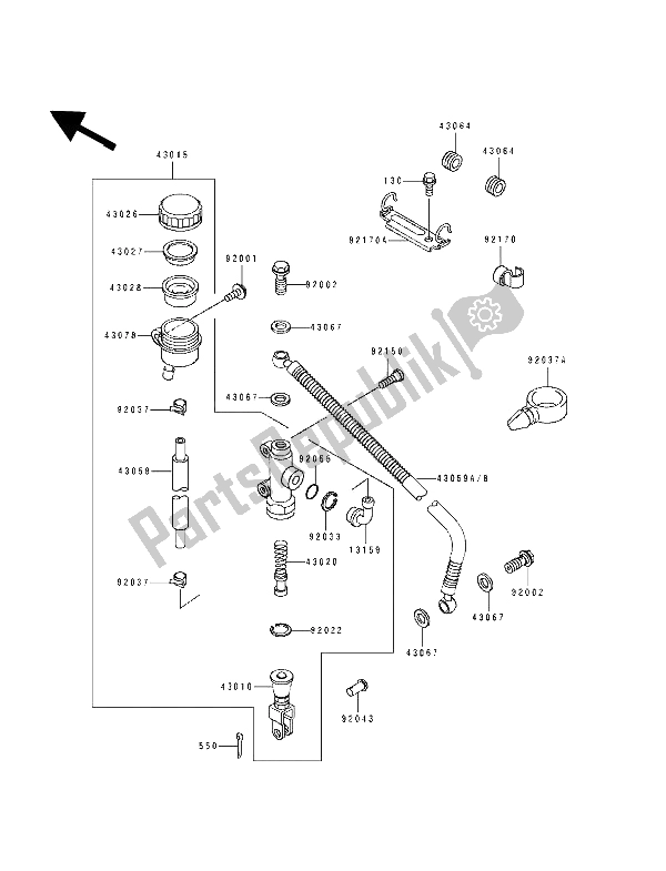 Todas as partes de Cilindro Mestre Traseiro do Kawasaki ZXR 750 1993