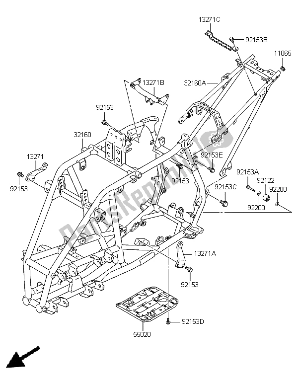 All parts for the Frame of the Kawasaki KFX 400 2006