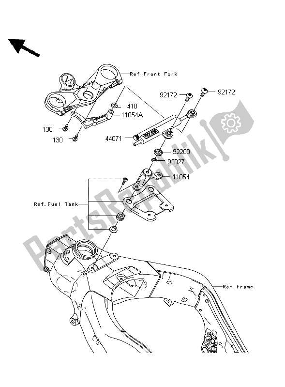 All parts for the Steering Damper of the Kawasaki Ninja ZX 10R 1000 2008