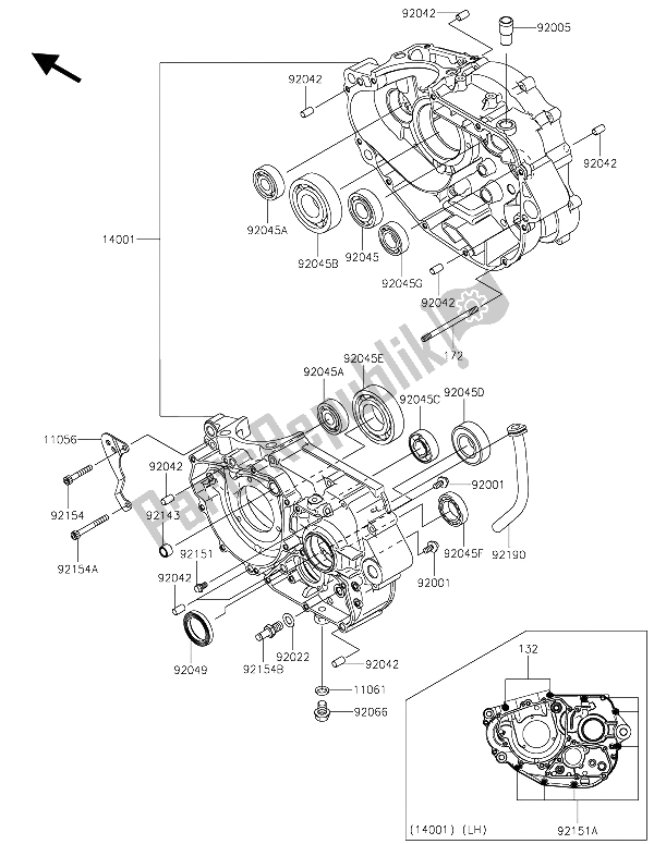 All parts for the Crankcase of the Kawasaki Z 250 SL 2015