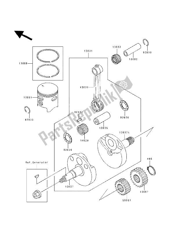 Alle onderdelen voor de Krukas & Zuiger van de Kawasaki KX 80 SW LW 1991