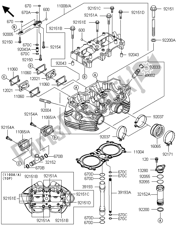 Alle onderdelen voor de Cilinderkop van de Kawasaki W 800 2013