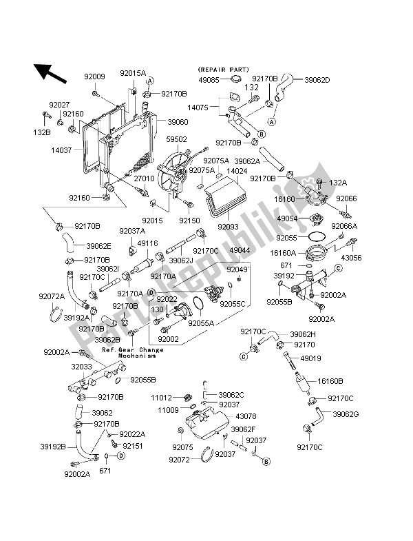 Alle onderdelen voor de Radiator van de Kawasaki 1000 GTR 1998