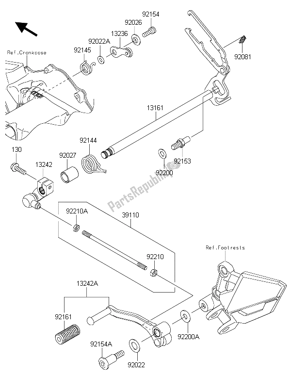 All parts for the Gear Change Mechanism of the Kawasaki Ninja 300 ABS 2015