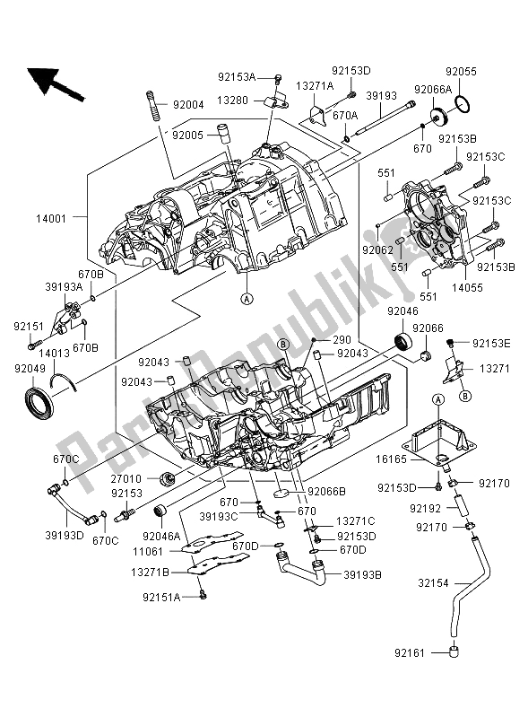 All parts for the Crankcase ( Er650ae057323) of the Kawasaki ER 6N 650 2006
