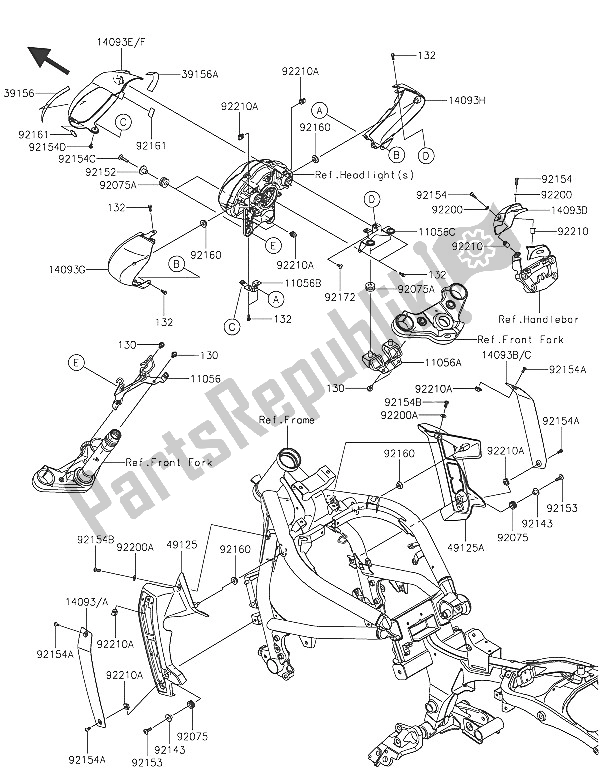 All parts for the Cowling of the Kawasaki Vulcan S ABS 650 2016