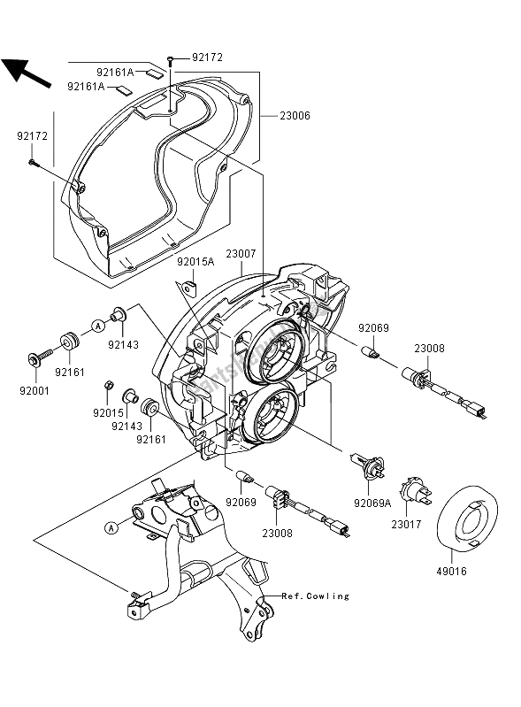 All parts for the Headlight of the Kawasaki Versys ABS 650 2008