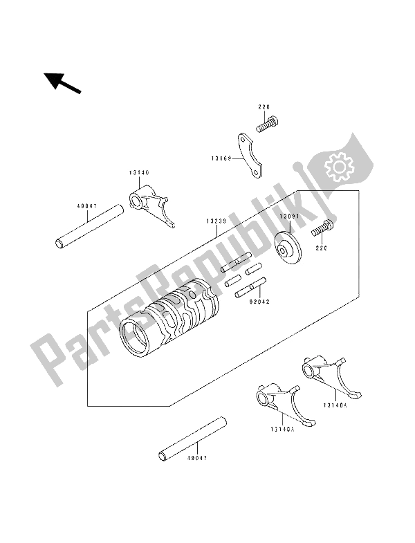 All parts for the Change Drum & Shift Fork of the Kawasaki KX 60 1993