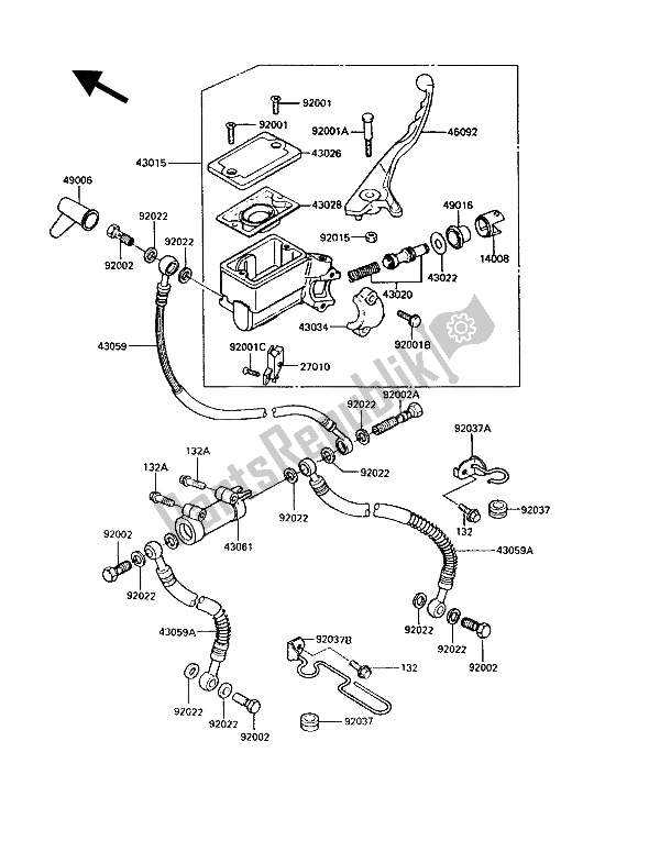 All parts for the Front Master Cylinder of the Kawasaki VN 750 Twin 1988