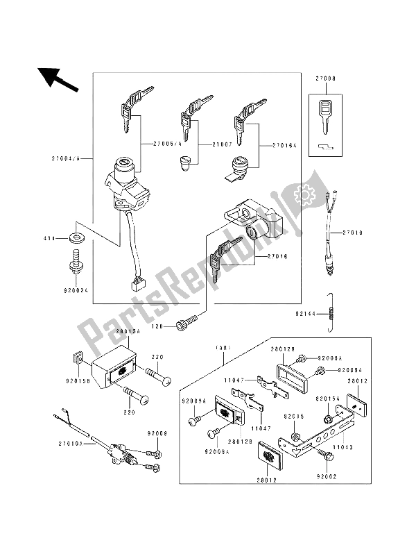 Todas as partes de Chave De Ignição do Kawasaki ZZ R 600 1990