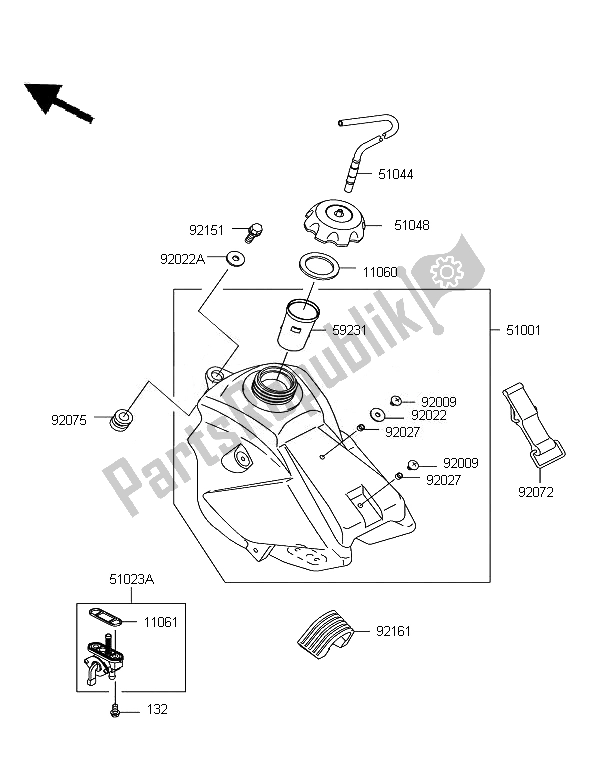 Alle onderdelen voor de Benzinetank van de Kawasaki KX 65 2007