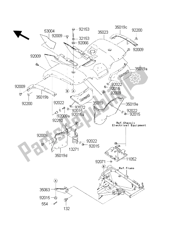 Alle onderdelen voor de Achterspatbord van de Kawasaki KVF 650 2002