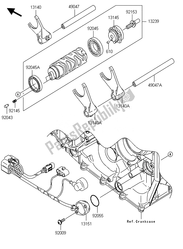 All parts for the Gear Change Drum & Shift Fork of the Kawasaki Ninja ZX 10R 1000 2010