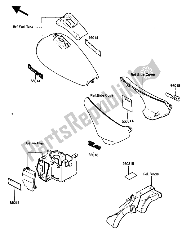 Tutte le parti per il Etichetta del Kawasaki ZL 600 1986